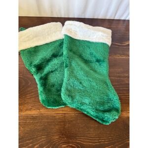 VTG Santa's Best Green Plush Faux Fur Christmas Stockings Set of 2 White Cuff